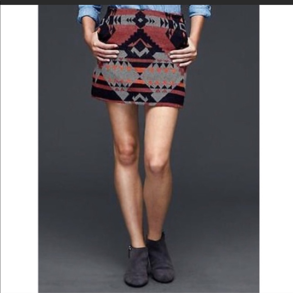 GAP Southwest Ski Wool Blend Mini Skirt Pockets 8 Boho Western